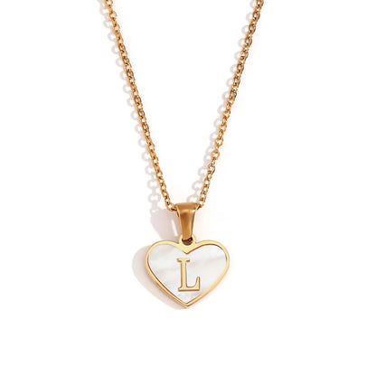 Wholesale Jewelry Simple Style Letter Heart Shape 304 Stainless Steel Shell Plating Pendant Necklace