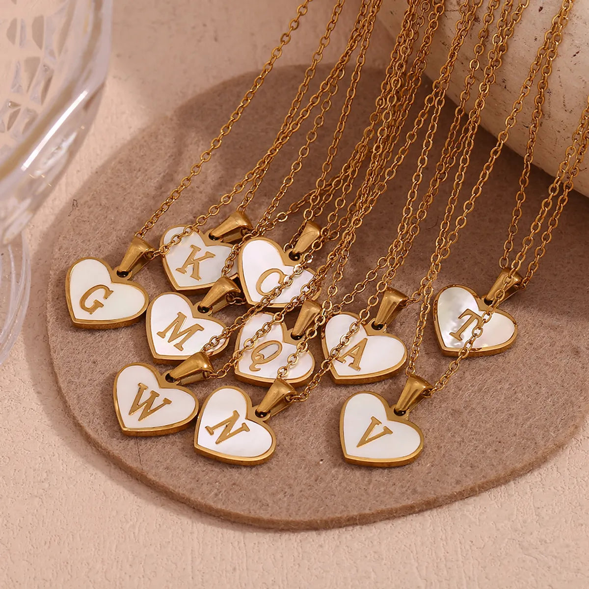 Wholesale Jewelry Simple Style Letter Heart Shape 304 Stainless Steel Shell Plating Pendant Necklace