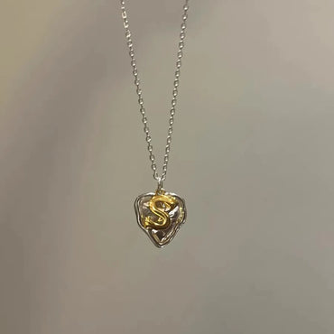 Simple Style Letter Heart Shape Sterling Silver Gold Plated Pendant Necklace In Bulk