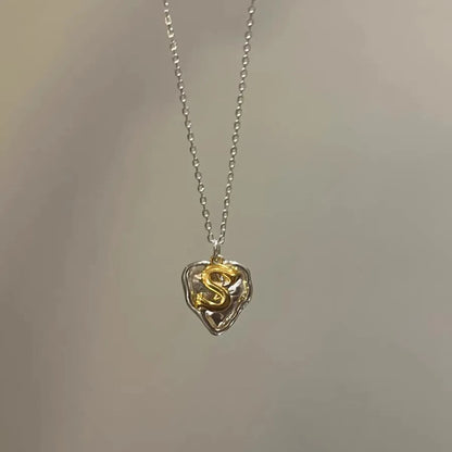 Simple Style Letter Heart Shape Sterling Silver Gold Plated Pendant Necklace In Bulk