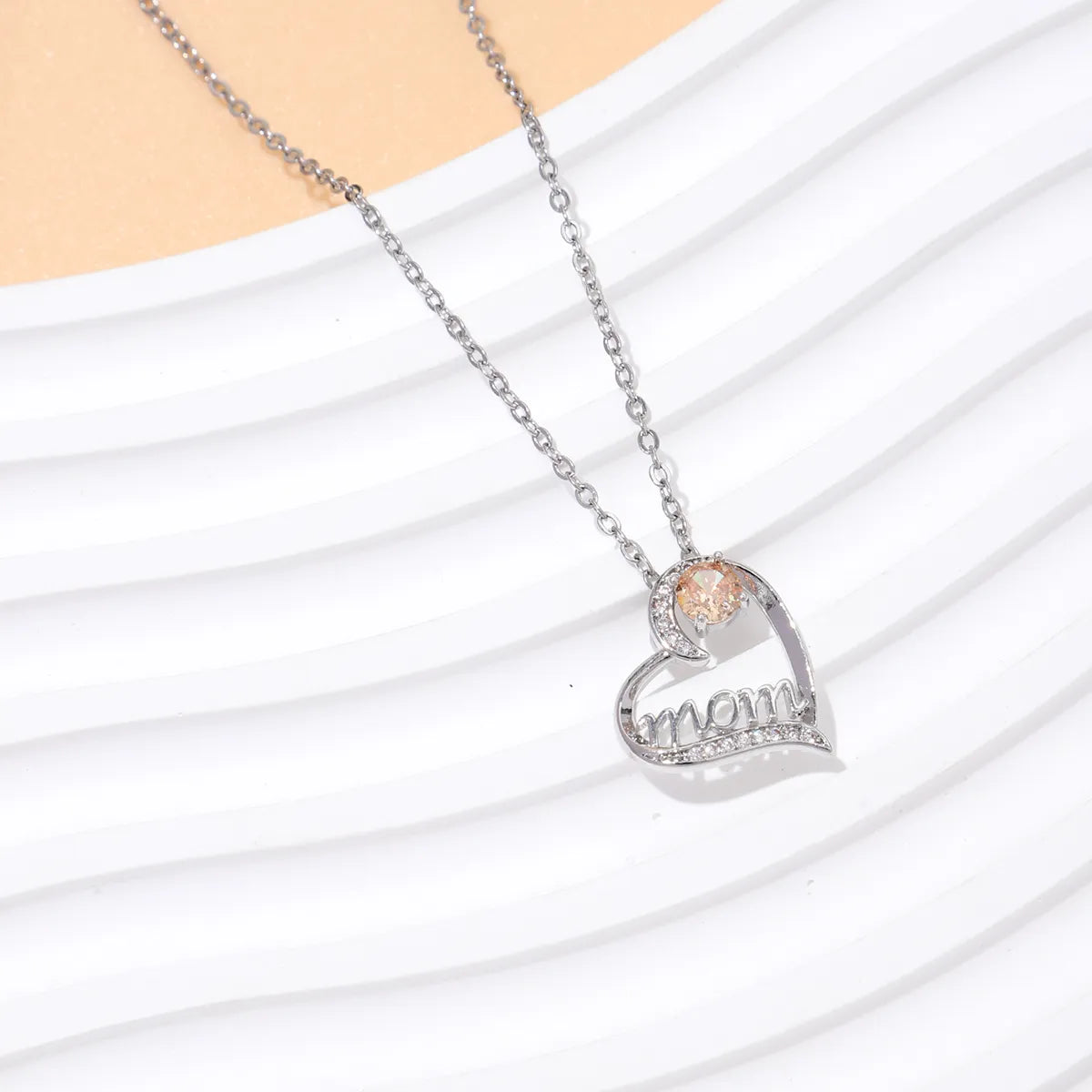 Simple Style Letter Heart Shape Titanium Steel Copper Plating Inlay Zircon Pendant Necklace