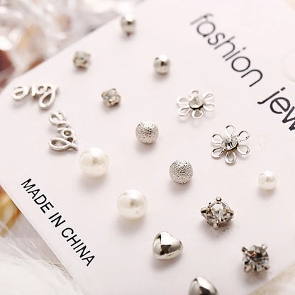 Simple Style Letter Imitation Pearl Alloy Plating Rhinestone Ear Studs 1 Set