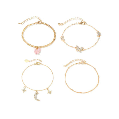 Simple Style Letter Moon Butterfly Alloy Plating Rhinestones Women'S Bracelets 1 Piece