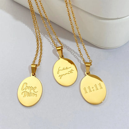 Simple Style Letter Number Oval Titanium Steel Plating 18k Gold Plated Pendant Necklace