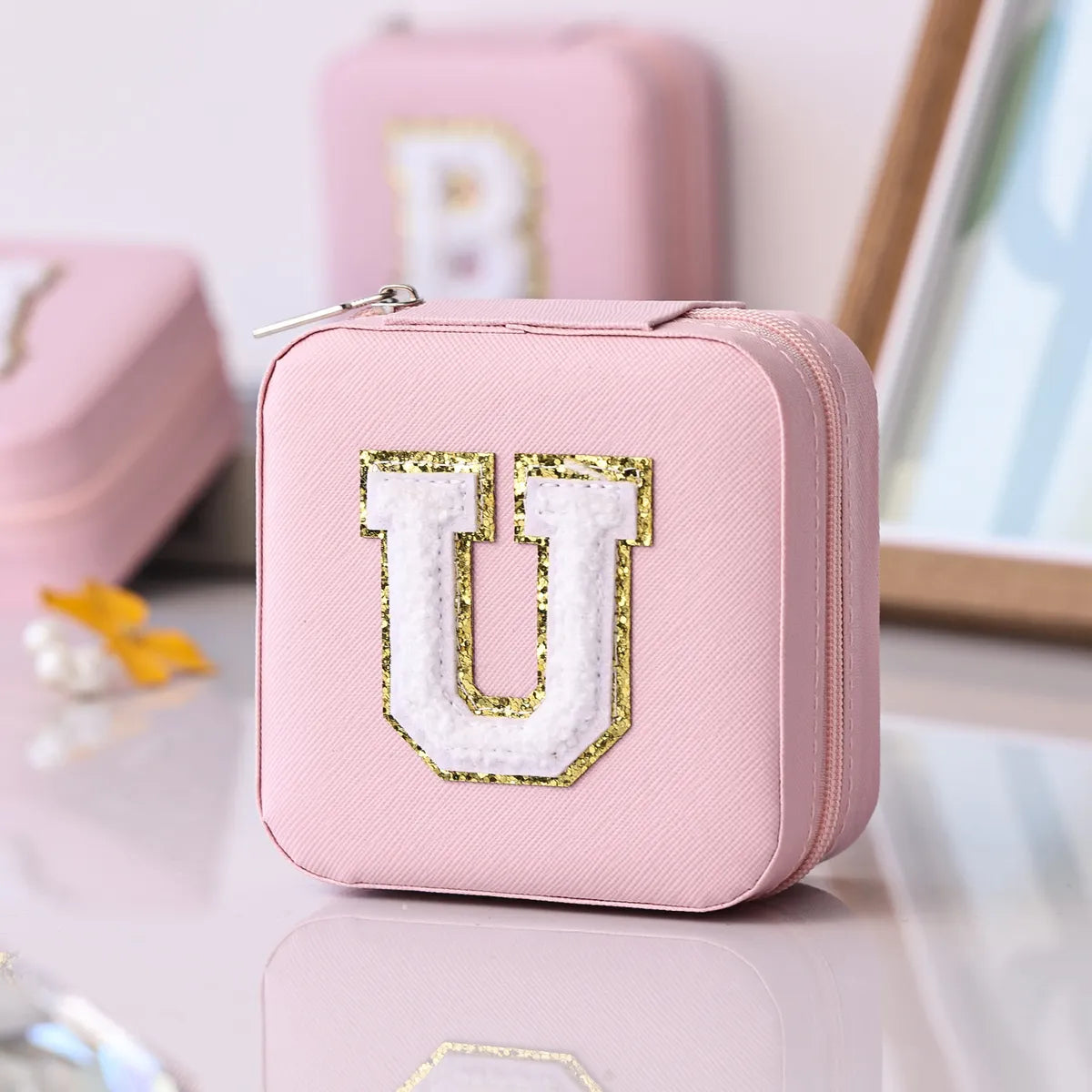 Simple Style Letter Pu Leather Jewelry Boxes