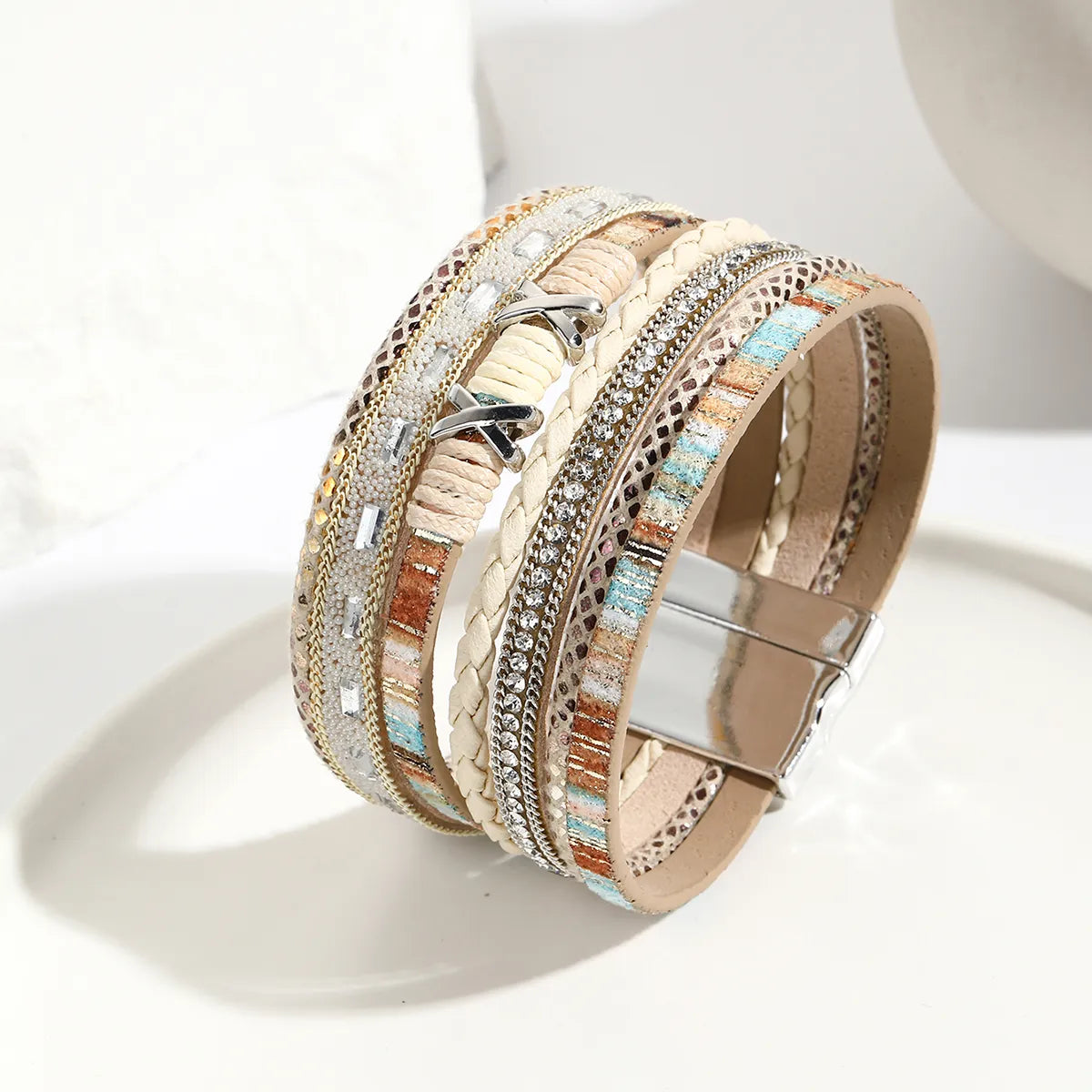 Simple Style Letter Pu Leather Layered Women'S Bangle