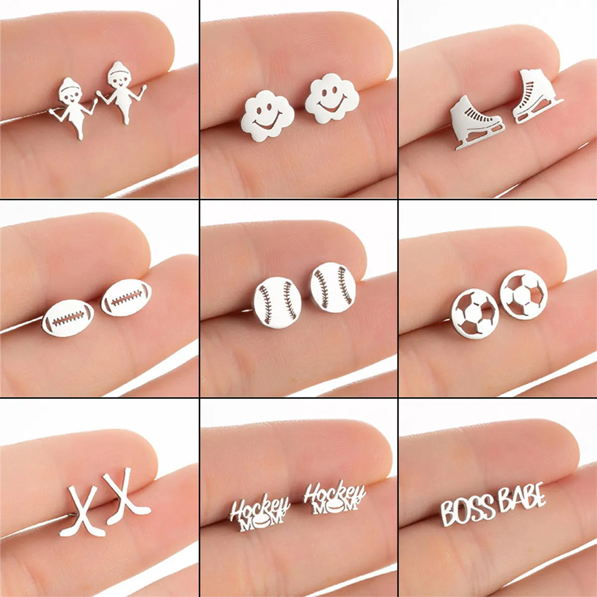 Simple Style Letter Skates Ball Stainless Steel Plating Hollow Out Ear Studs 1 Pair