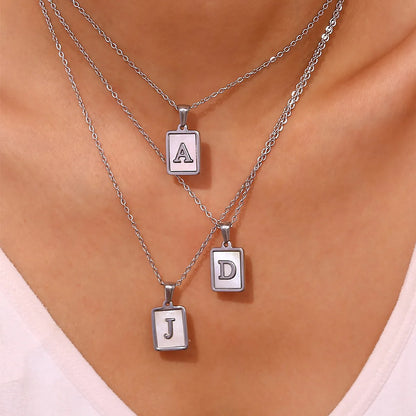 Simple Style Letter Square Stainless Steel Inlay Shell Pendant Necklace