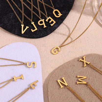 Wholesale Jewelry Simple Style Letter 304 Stainless Steel 18K Gold Plated Plating Pendant Necklace