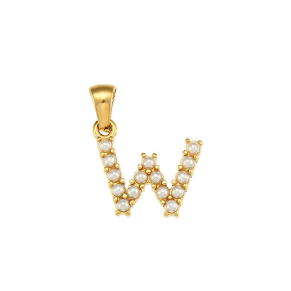 1 Piece 304 Stainless Steel Artificial Pearls Zircon 18K Gold Plated Letter Polished Pendant