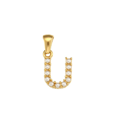 1 Piece 304 Stainless Steel Artificial Pearls Zircon 18K Gold Plated Letter Polished Pendant