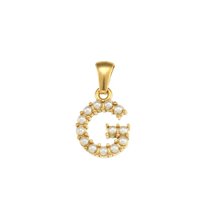 1 Piece 304 Stainless Steel Artificial Pearls Zircon 18K Gold Plated Letter Polished Pendant