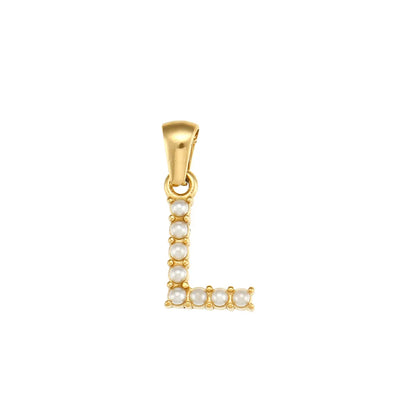 1 Piece 304 Stainless Steel Artificial Pearls Zircon 18K Gold Plated Letter Polished Pendant