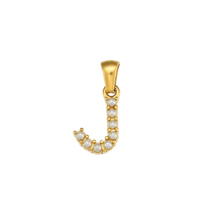 1 Piece 304 Stainless Steel Artificial Pearls Zircon 18K Gold Plated Letter Polished Pendant