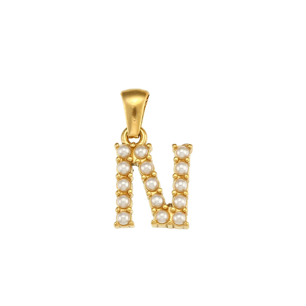 1 Piece 304 Stainless Steel Artificial Pearls Zircon 18K Gold Plated Letter Polished Pendant