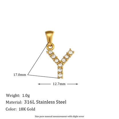 1 Piece 304 Stainless Steel Artificial Pearls Zircon 18K Gold Plated Letter Polished Pendant