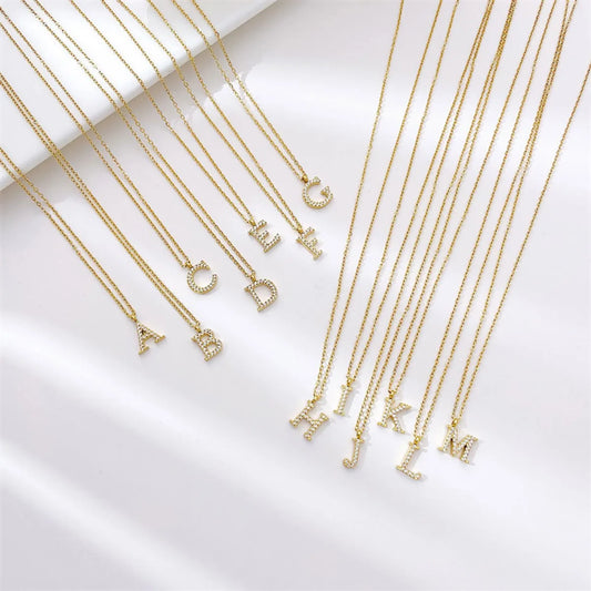 Simple Style Letter Stainless Steel Plating Inlay Zircon White Gold Plated Gold Plated Pendant Necklace