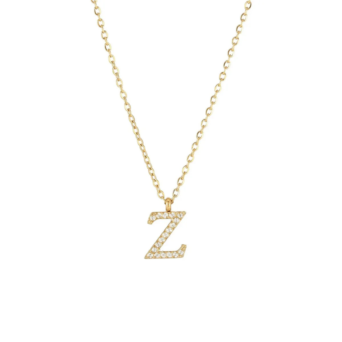 Simple Style Letter Stainless Steel Plating Inlay Zircon White Gold Plated Gold Plated Pendant Necklace