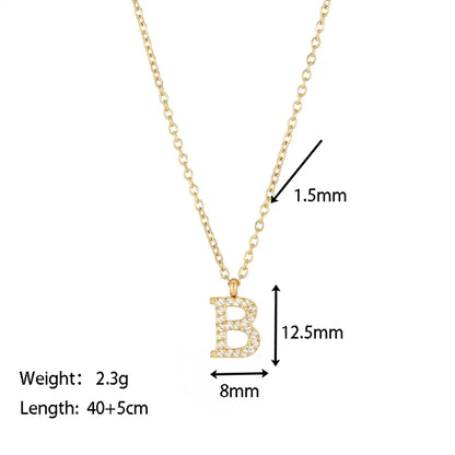 Simple Style Letter Stainless Steel Plating Inlay Zircon White Gold Plated Gold Plated Pendant Necklace