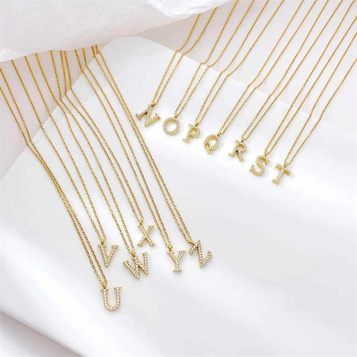 Simple Style Letter Stainless Steel Plating Inlay Zircon White Gold Plated Gold Plated Pendant Necklace