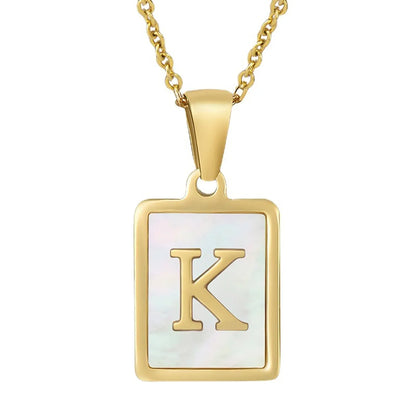 Simple Style Letter Stainless Steel Titanium Steel Plating Inlay Shell 18k Gold Plated Pendant Necklace