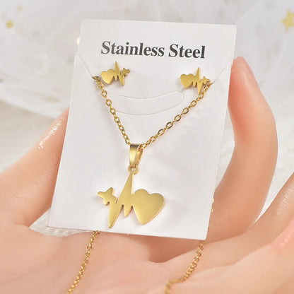 Simple Style Letter Star Heart Shape Titanium Steel Women's Earrings Necklace 1 Set