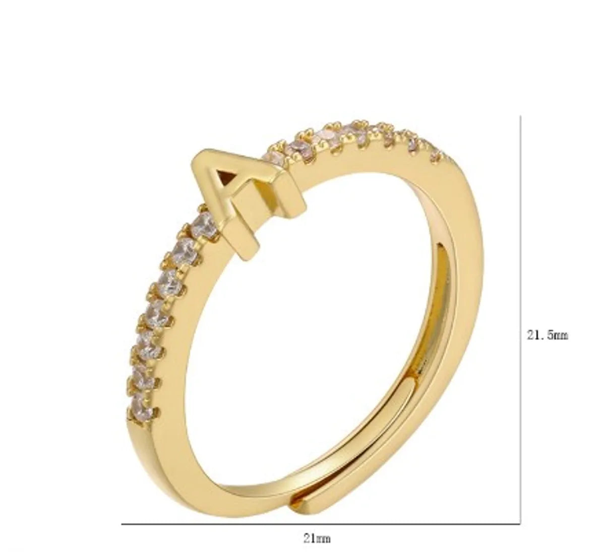 Simple Style Letter Sterling Silver Plating Inlay Zircon Gold Plated Silver Plated Rings