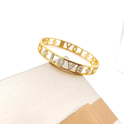 Simple Style Letter Titanium Steel Inlay Zircon Bangle