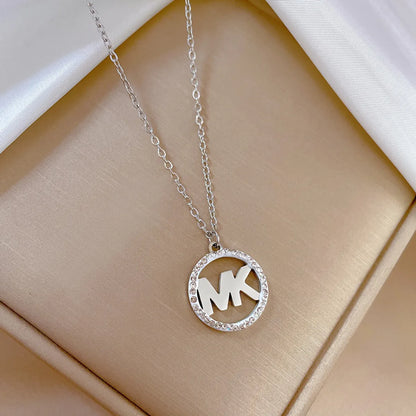 Simple Style Letter Titanium Steel Inlay Zircon Necklace