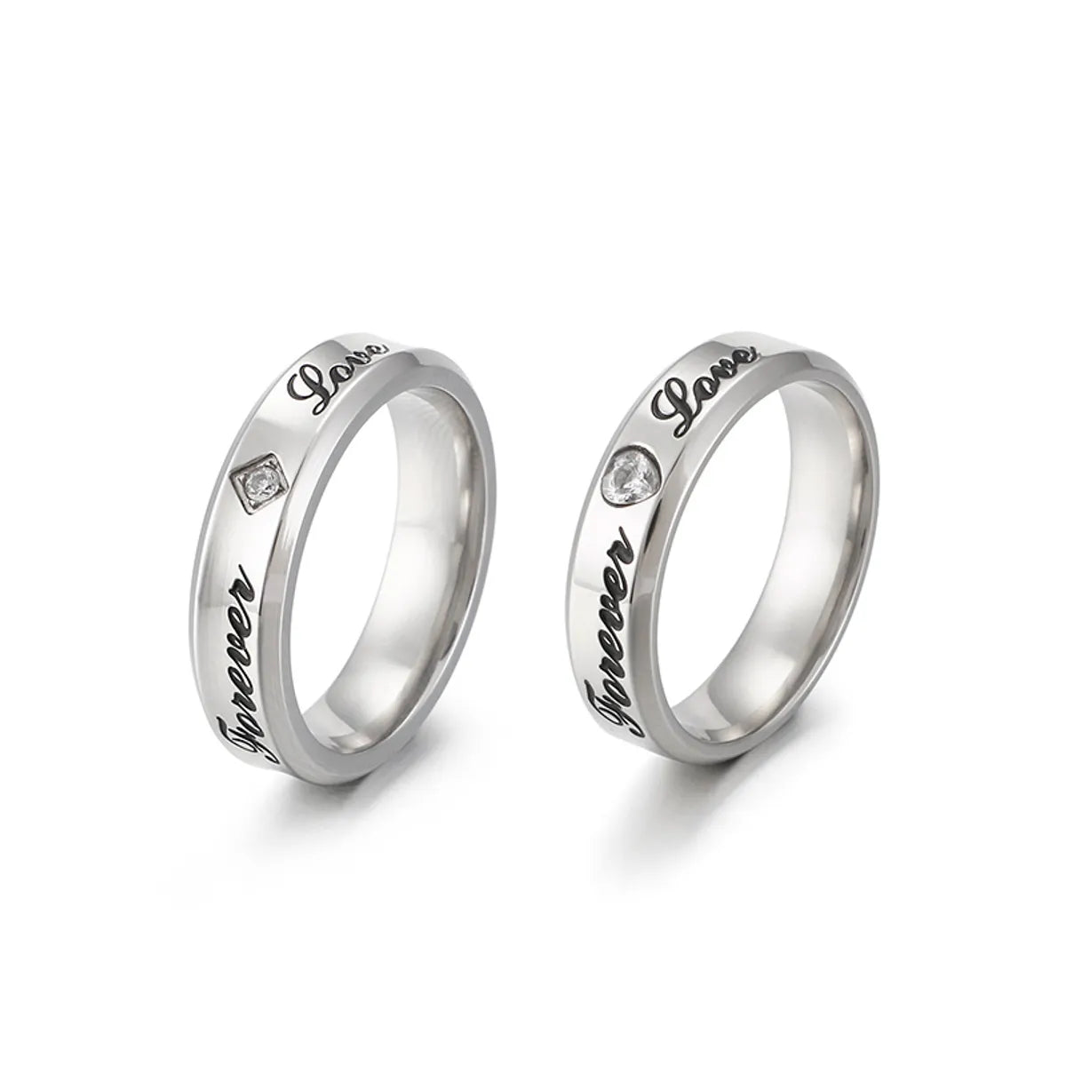 Simple Style Letter Titanium Steel Rings