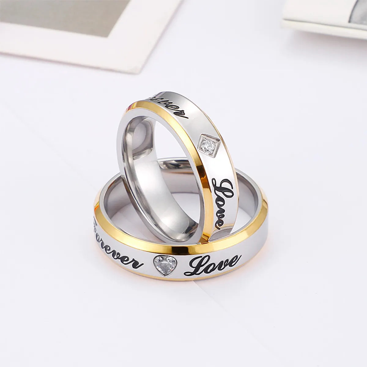 Simple Style Letter Titanium Steel Rings