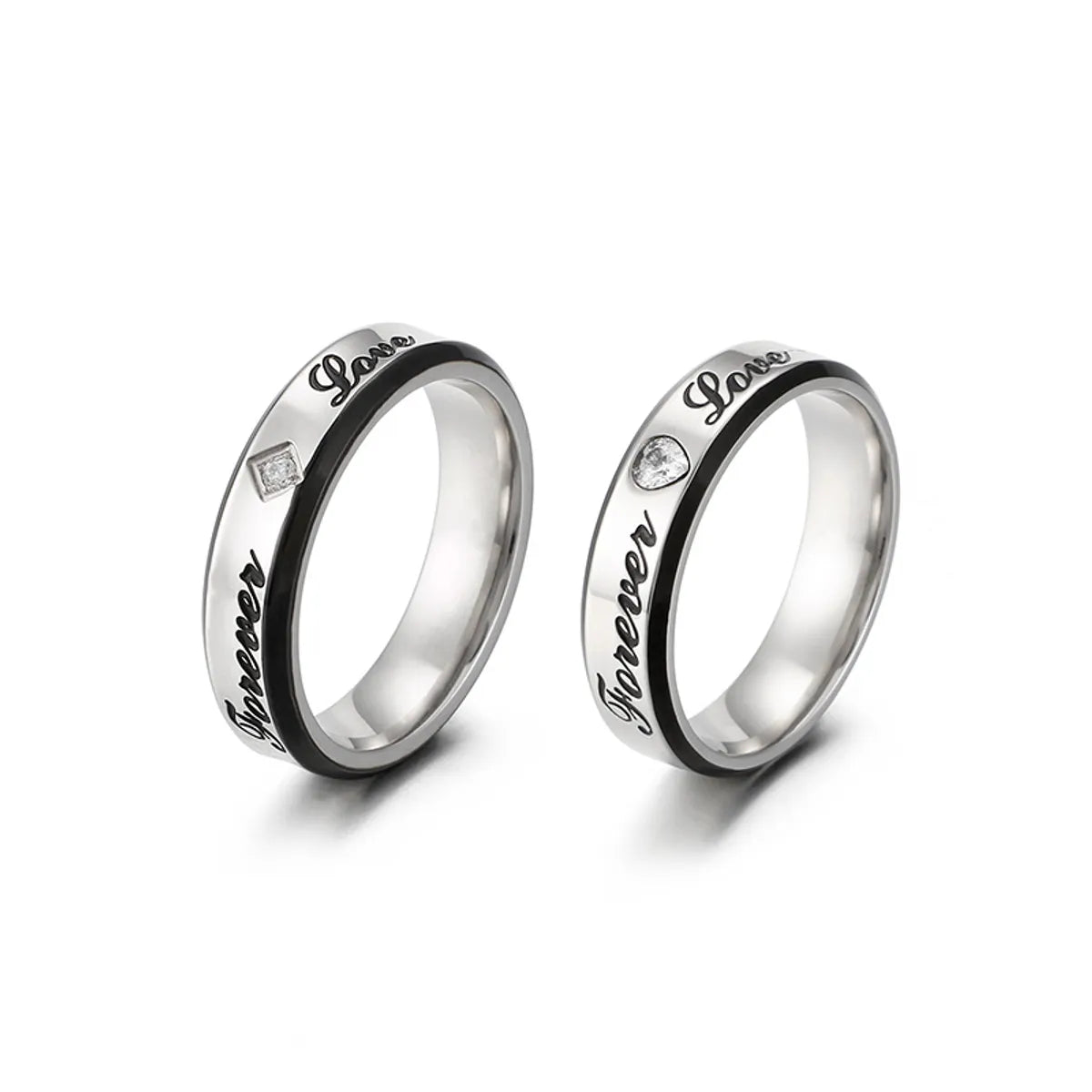 Simple Style Letter Titanium Steel Rings