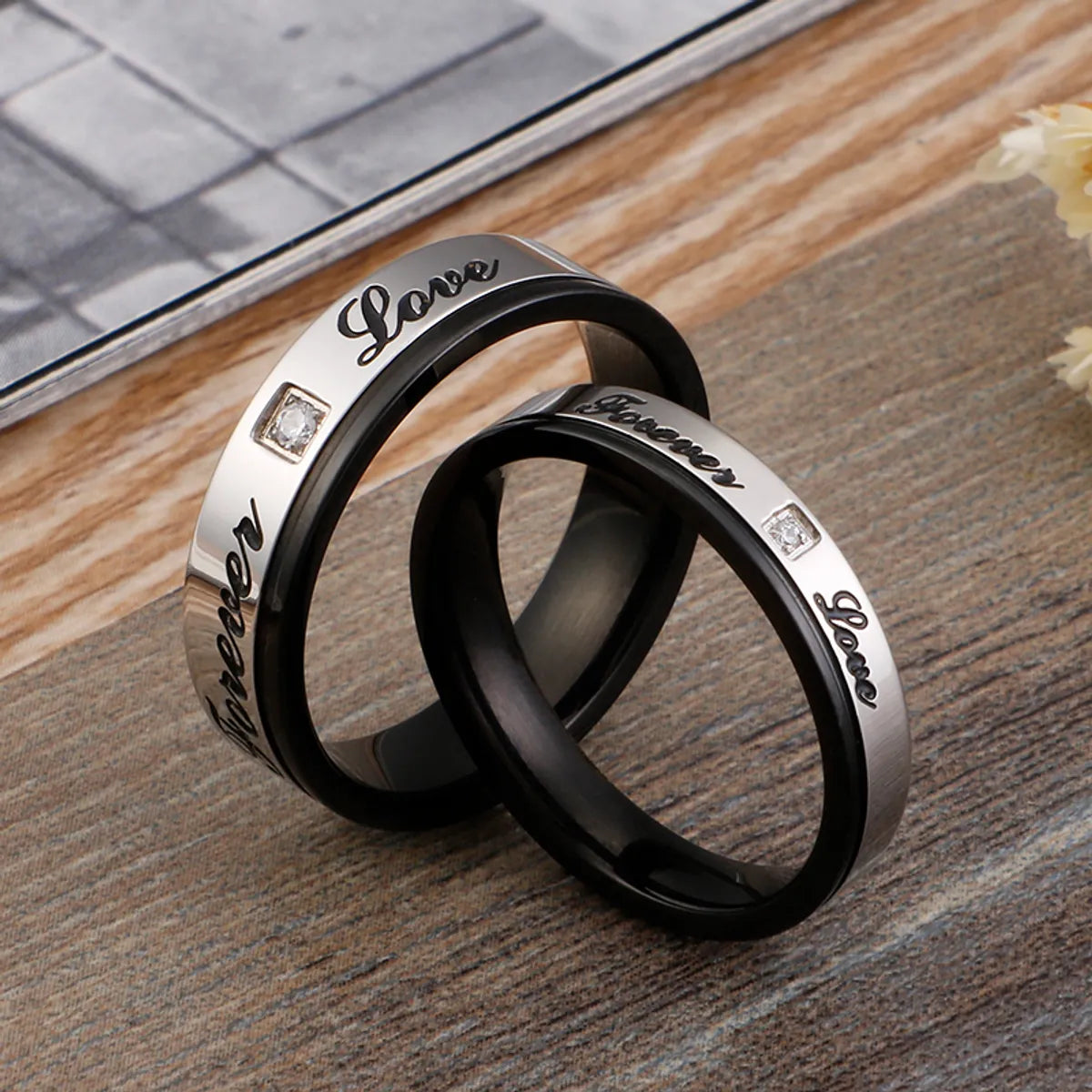 Simple Style Letter Titanium Steel Rings