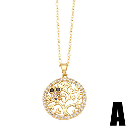 Simple Style Life Tree Copper Plating Inlay Zircon 18k Gold Plated Necklace