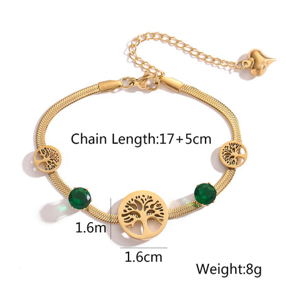 Simple Style Life Tree Titanium Steel Plating Inlay Zircon 18k Gold Plated Bracelets