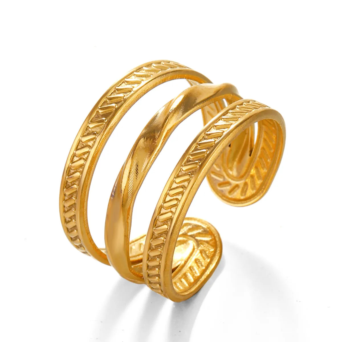 304 Stainless Steel 18K Gold Plated Simple Style Plating Lines Open Rings