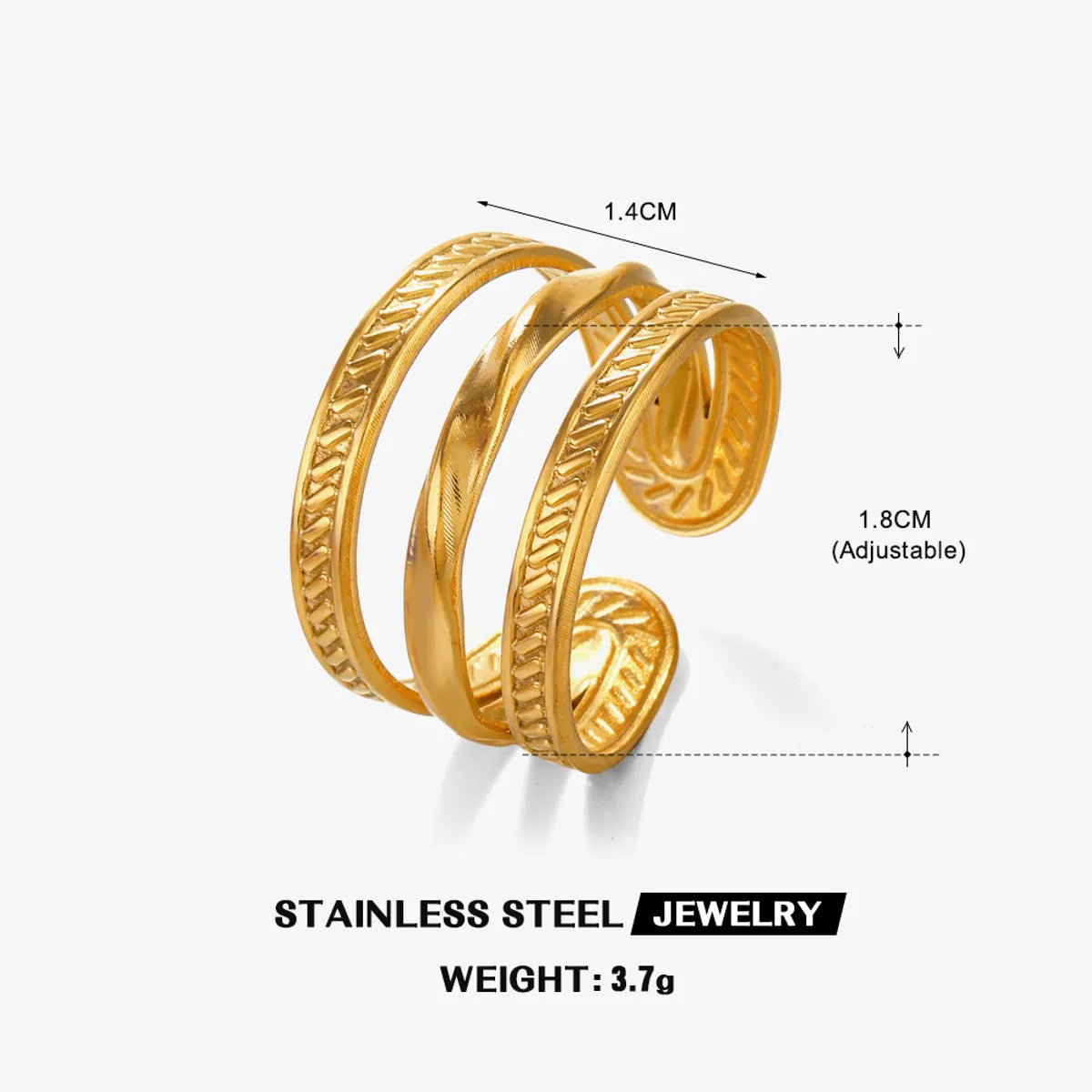 304 Stainless Steel 18K Gold Plated Simple Style Plating Lines Open Rings