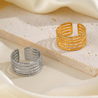 Simple Style Lines Stainless Steel Plating 18k Gold Plated Open Rings