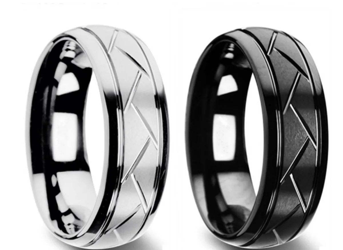 Simple Style Lines Stainless Steel Unisex Rings