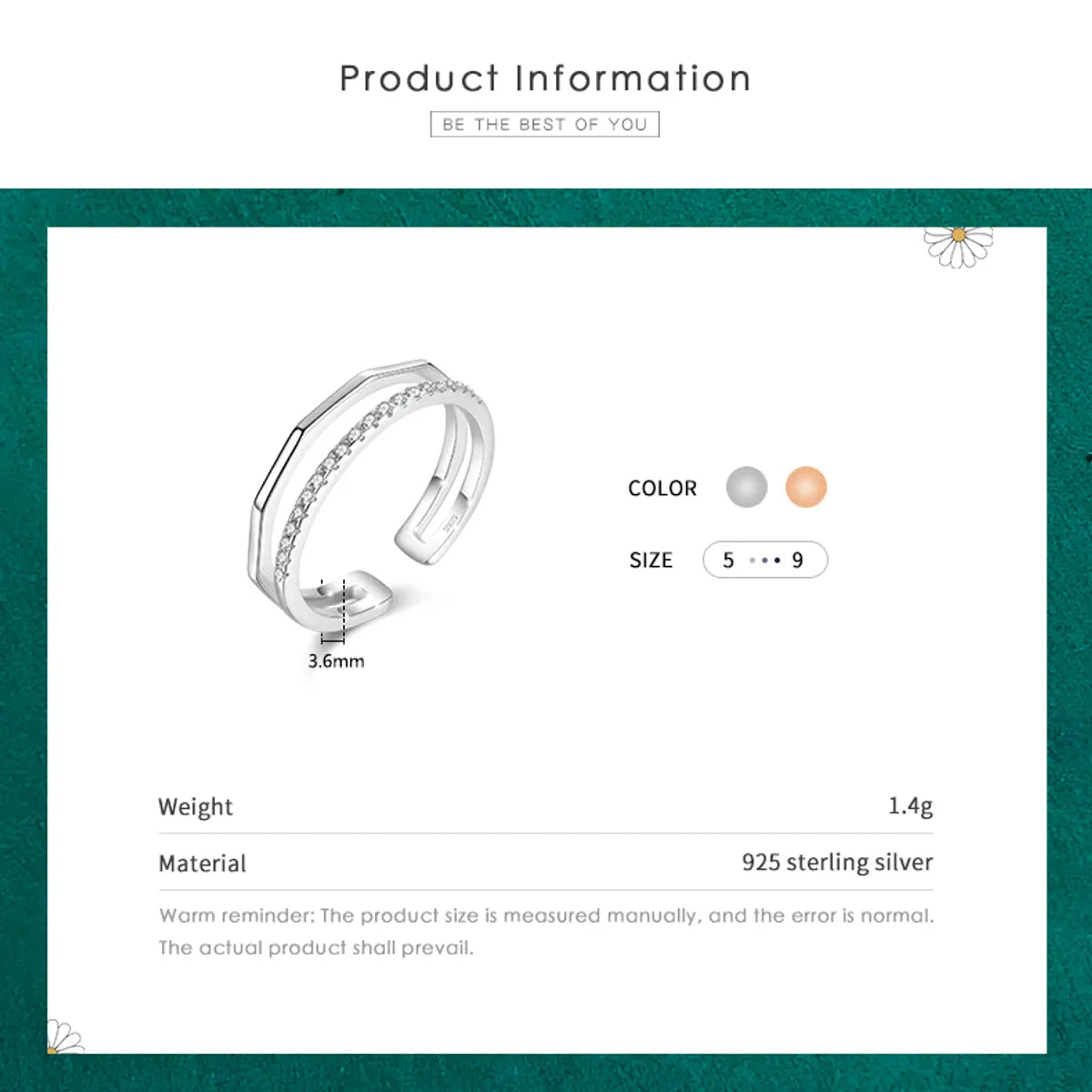 Simple Style Lines Sterling Silver Plating Inlay Zircon Rose Gold Plated Rhodium Plated Open Ring