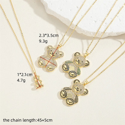 Simple Style Little Bear Brass Plating Inlay Zircon 14k Gold Plated Pendant Necklace