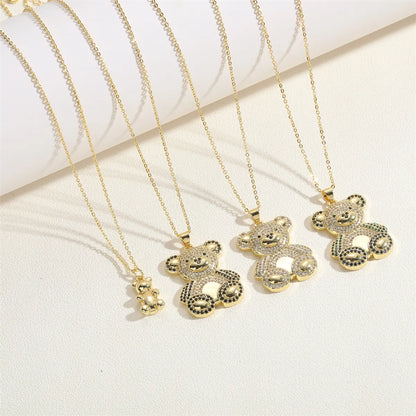 Simple Style Little Bear Brass Plating Inlay Zircon 14k Gold Plated Pendant Necklace