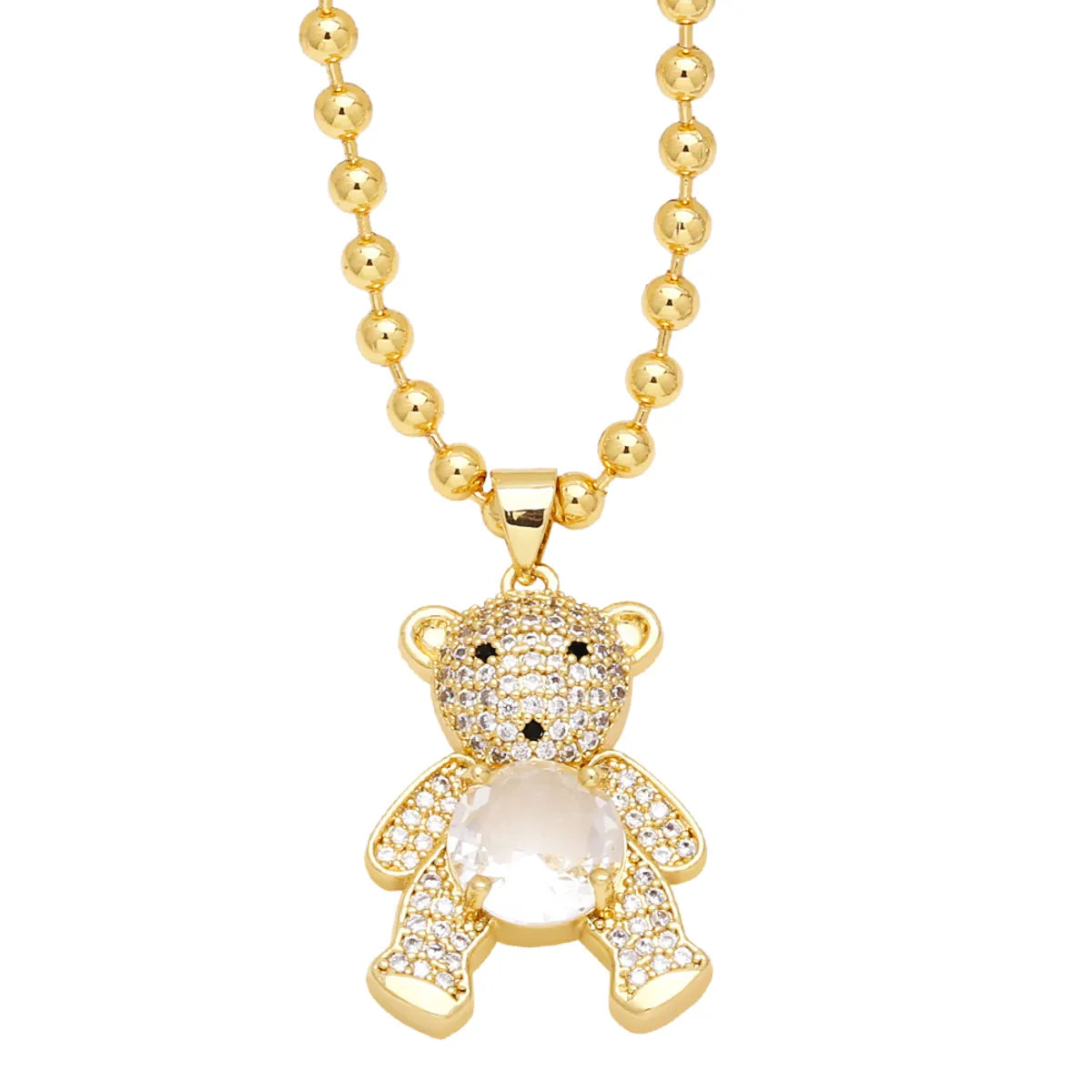 Simple Style Little Bear Copper 18k Gold Plated Zircon Pendant Necklace In Bulk