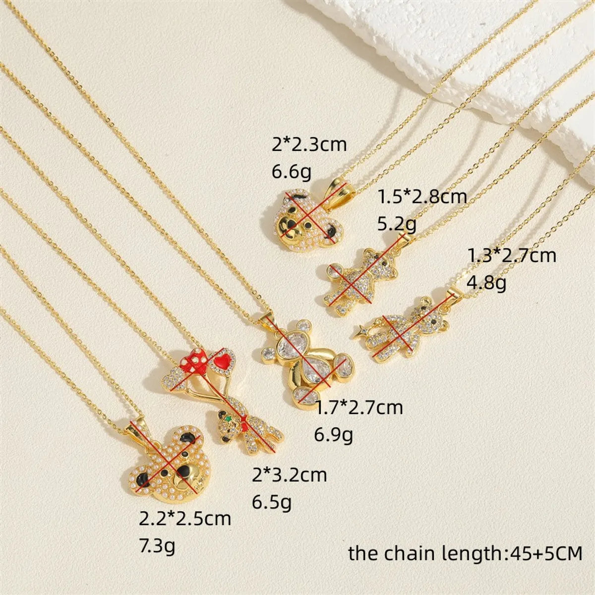 Simple Style Little Bear Copper Inlay Zircon 14k Gold Plated Pendant Necklace