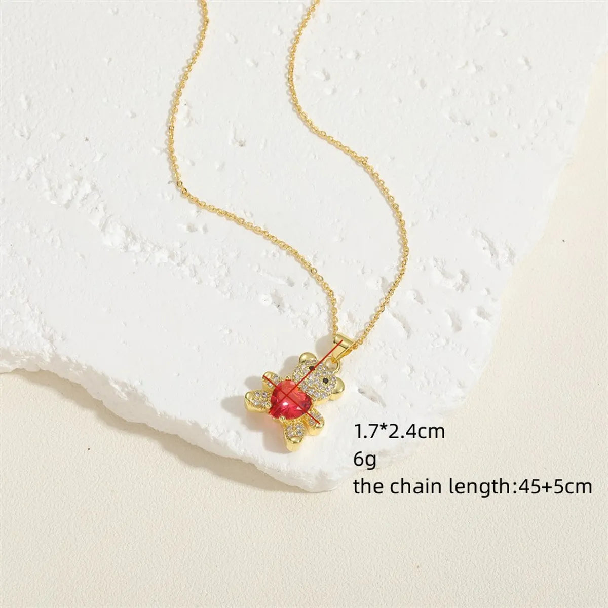 Simple Style Little Bear Copper Plating Inlay Zircon 14k Gold Plated Pendant Necklace