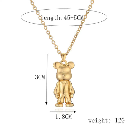 Simple Style Little Bear Stainless Steel Copper Plating Inlay Zircon Pendant Necklace