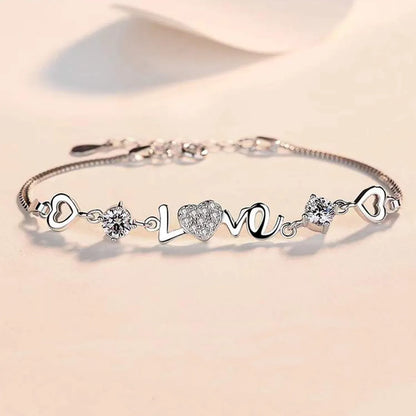 Simple Style Love Heart Shape Copper White Gold Plated Zircon Bracelets In Bulk