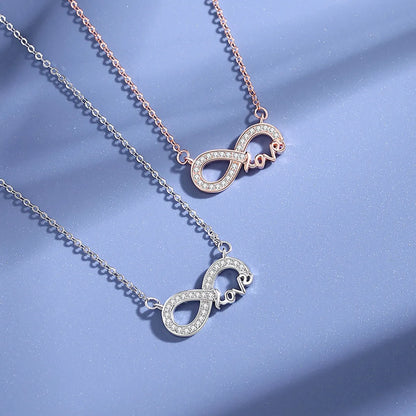 Simple Style Love Infinity Sterling Silver Polishing Plating Inlay Zircon Necklace