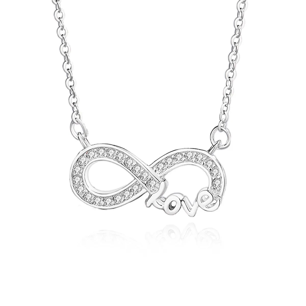 Simple Style Love Infinity Sterling Silver Polishing Plating Inlay Zircon Necklace