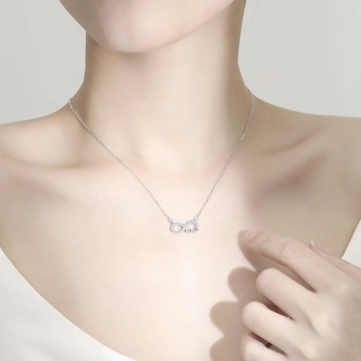 Simple Style Love Infinity Sterling Silver Polishing Plating Inlay Zircon Necklace